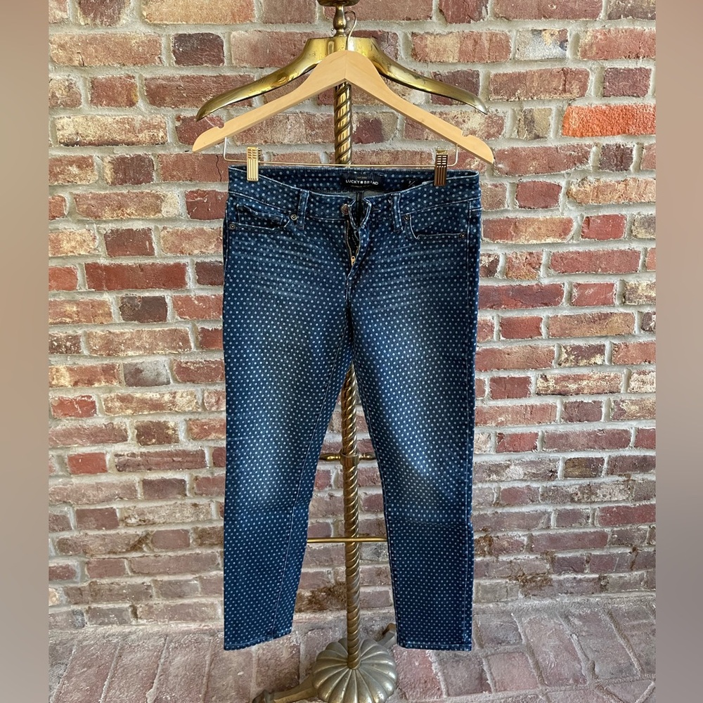 Lucky Brand Dark Blue Polka Dot Cropped Skinny Jeans